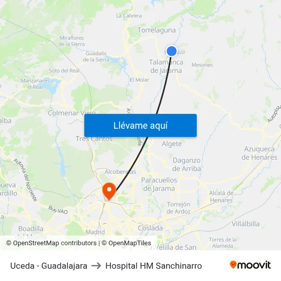Uceda - Guadalajara to Hospital HM Sanchinarro map