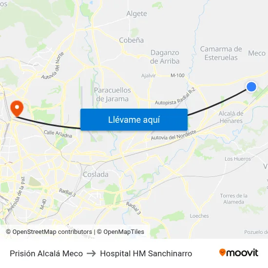 Prisión Alcalá Meco to Hospital HM Sanchinarro map