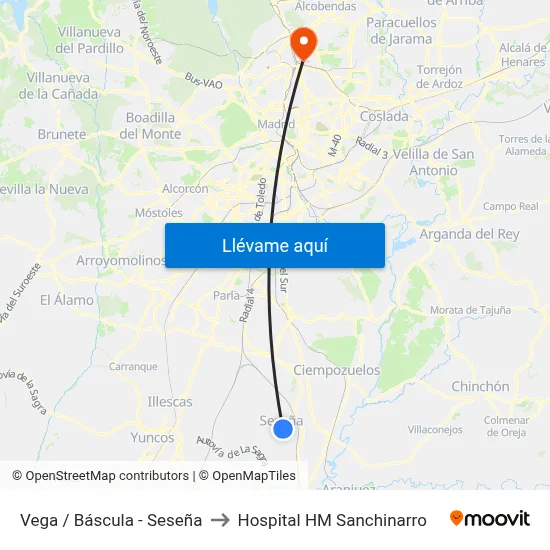 Vega / Báscula - Seseña to Hospital HM Sanchinarro map