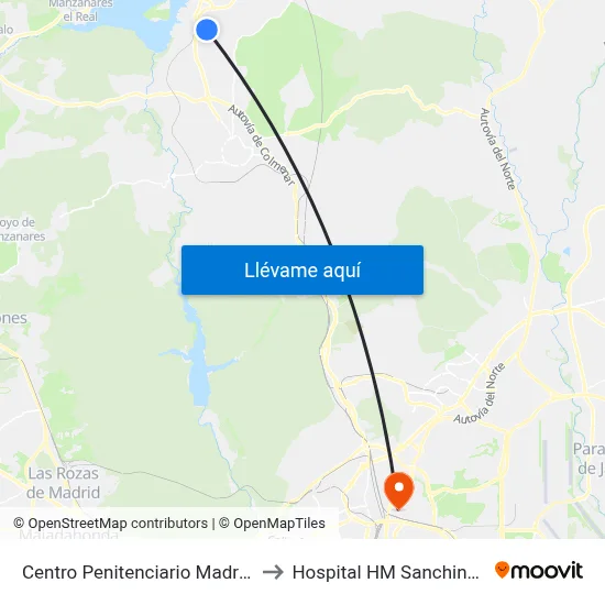 Centro Penitenciario Madrid V to Hospital HM Sanchinarro map