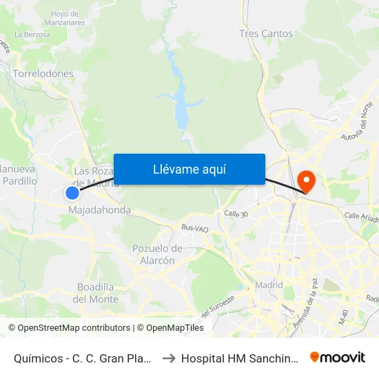 Químicos - C. C. Gran Plaza 2 to Hospital HM Sanchinarro map