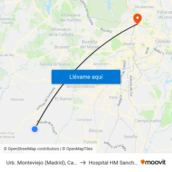 Urb. Monteviejo (Madrid), Camarena to Hospital HM Sanchinarro map