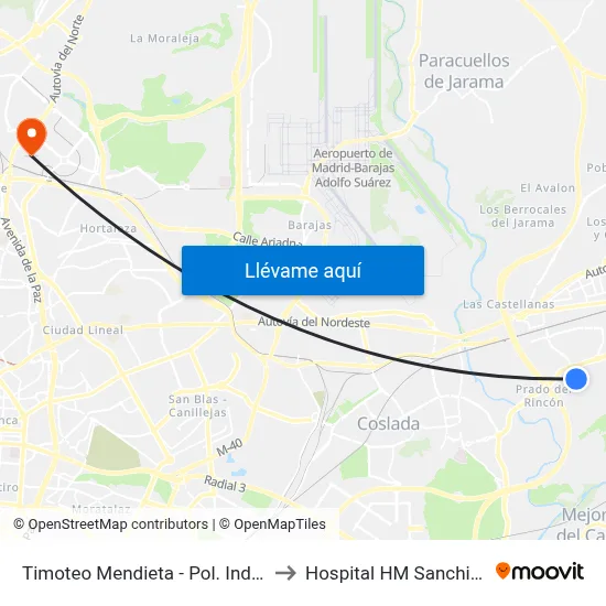 Timoteo Mendieta - Pol. Industrial to Hospital HM Sanchinarro map