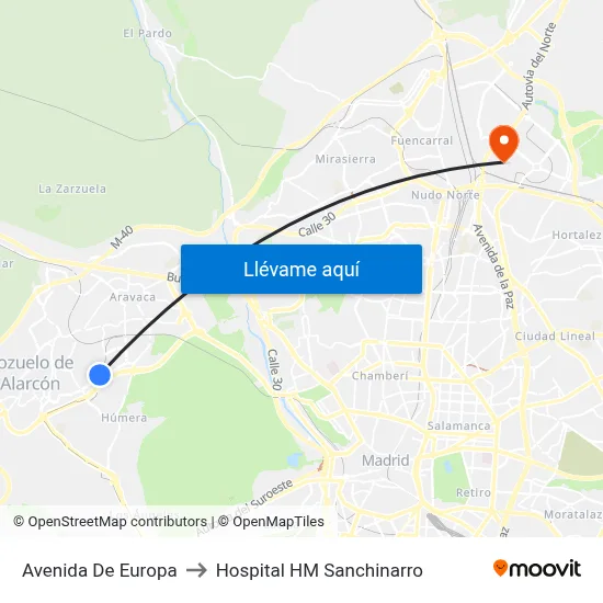 Avenida De Europa to Hospital HM Sanchinarro map