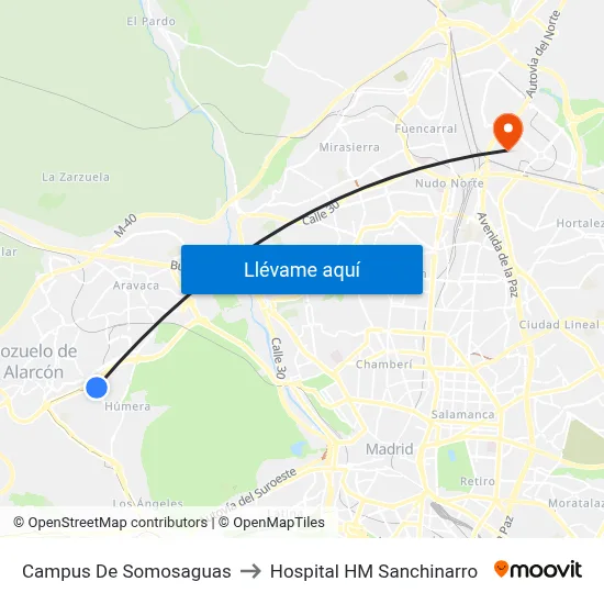 Campus De Somosaguas to Hospital HM Sanchinarro map