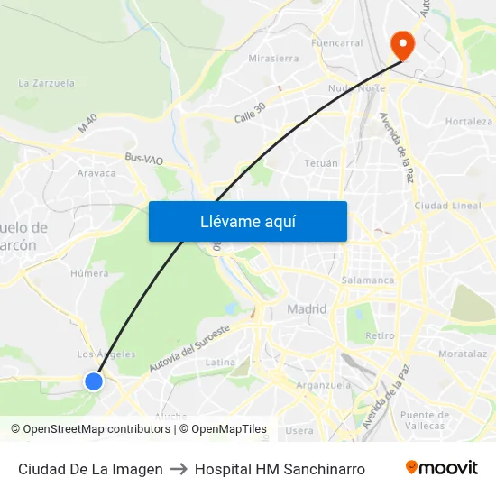 Ciudad De La Imagen to Hospital HM Sanchinarro map