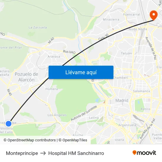 Montepríncipe to Hospital HM Sanchinarro map