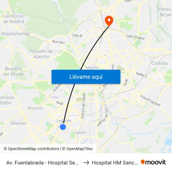 Av. Fuenlabrada - Hospital Severo Ochoa to Hospital HM Sanchinarro map