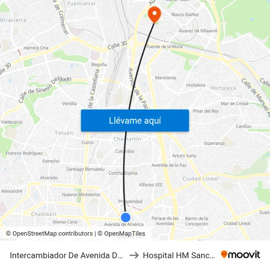 Intercambiador De Avenida De América to Hospital HM Sanchinarro map