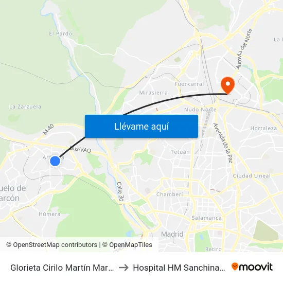 Glorieta Cirilo Martín Martín to Hospital HM Sanchinarro map