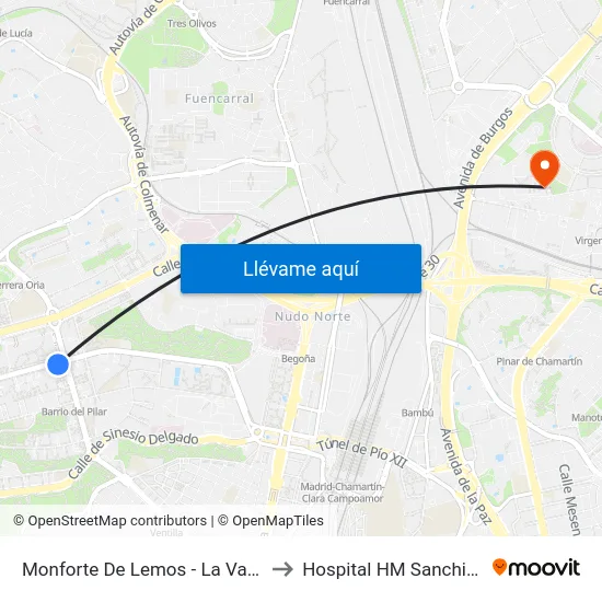 Monforte De Lemos - La Vaguada to Hospital HM Sanchinarro map