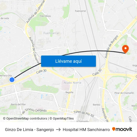 Ginzo De Limia - Sangenjo to Hospital HM Sanchinarro map