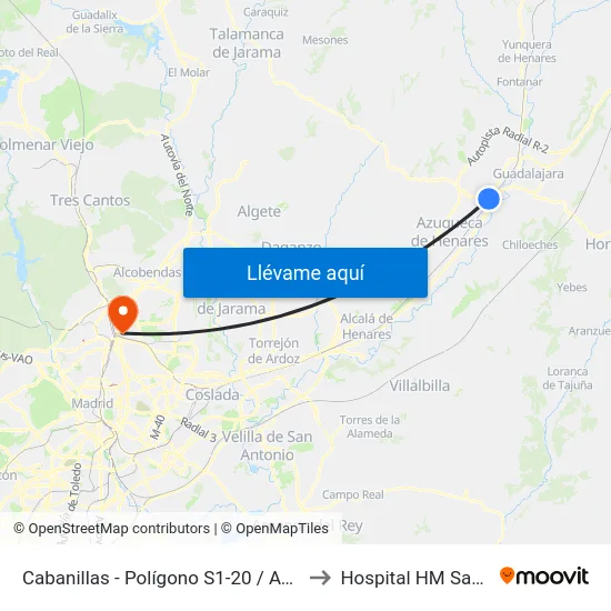 Cabanillas - Polígono S1-20 / Avda. La Veguilla to Hospital HM Sanchinarro map