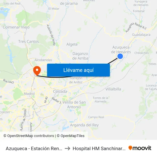 Azuqueca - Estación Renfe to Hospital HM Sanchinarro map