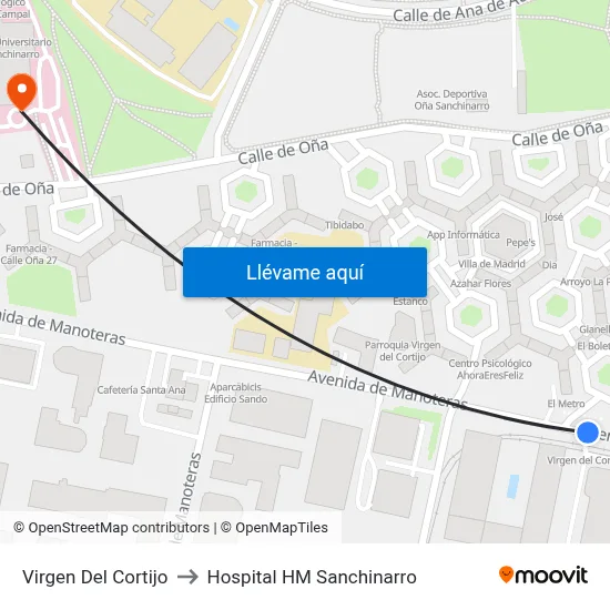 Virgen Del Cortijo to Hospital HM Sanchinarro map