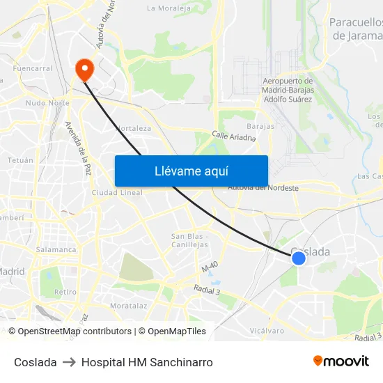 Coslada to Hospital HM Sanchinarro map