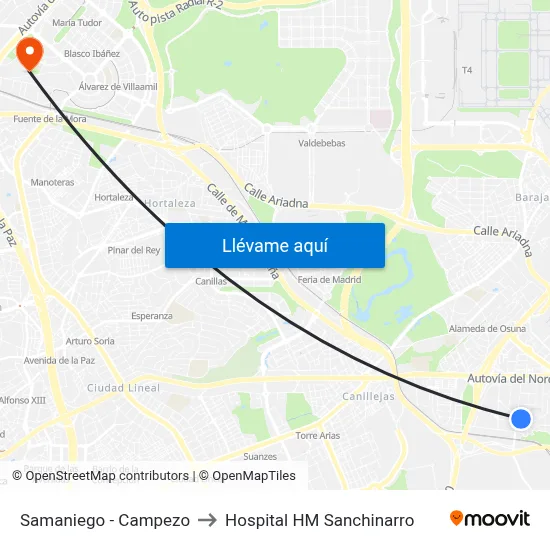 Samaniego - Campezo to Hospital HM Sanchinarro map