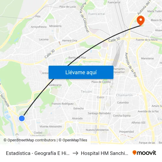 Estadística - Geografía E Historia to Hospital HM Sanchinarro map