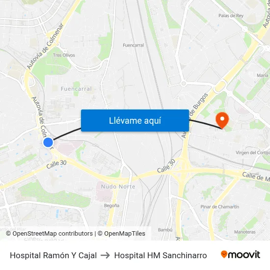 Hospital Ramón Y Cajal to Hospital HM Sanchinarro map