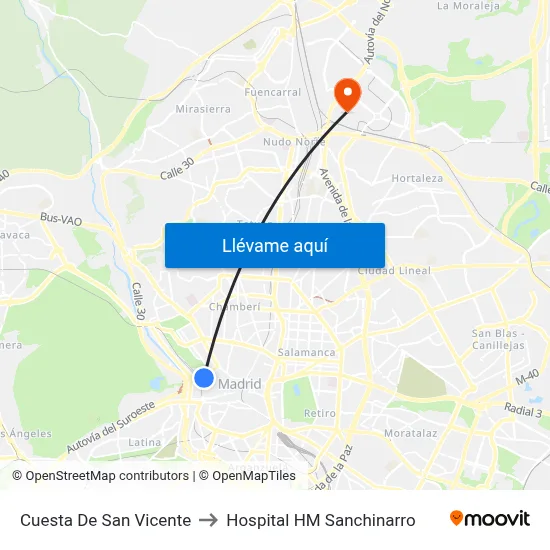 Cuesta De San Vicente to Hospital HM Sanchinarro map