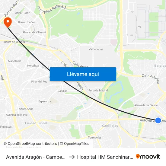 Avenida Aragón - Campezo to Hospital HM Sanchinarro map