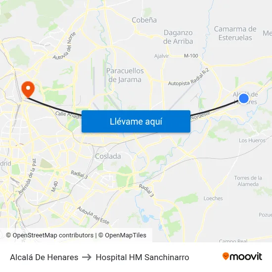 Alcalá De Henares to Hospital HM Sanchinarro map