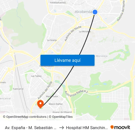 Av. España - M. Sebastián Izuel to Hospital HM Sanchinarro map