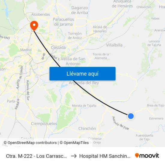 Ctra. M-222 - Los Carrascales to Hospital HM Sanchinarro map