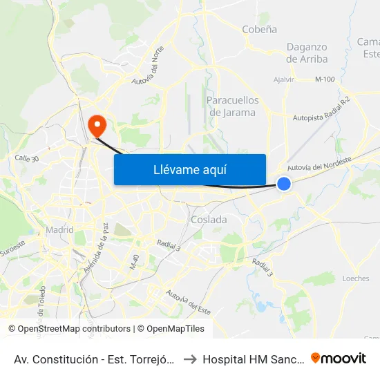 Av. Constitución - Est. Torrejón De Ardoz to Hospital HM Sanchinarro map