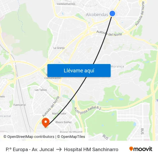 P.º Europa - Av. Juncal to Hospital HM Sanchinarro map