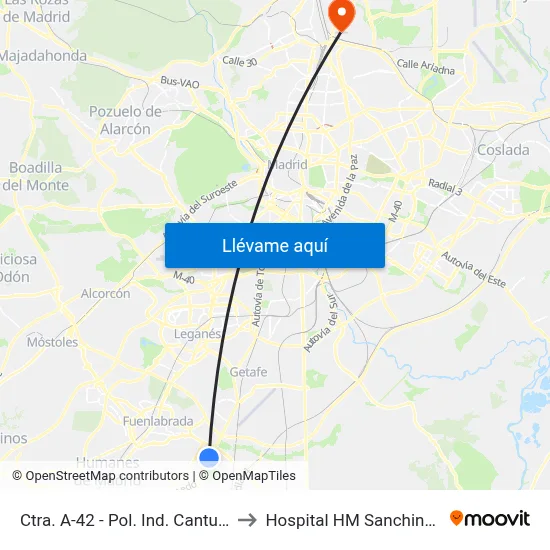 Ctra. A-42 - Pol. Ind. Cantueña to Hospital HM Sanchinarro map
