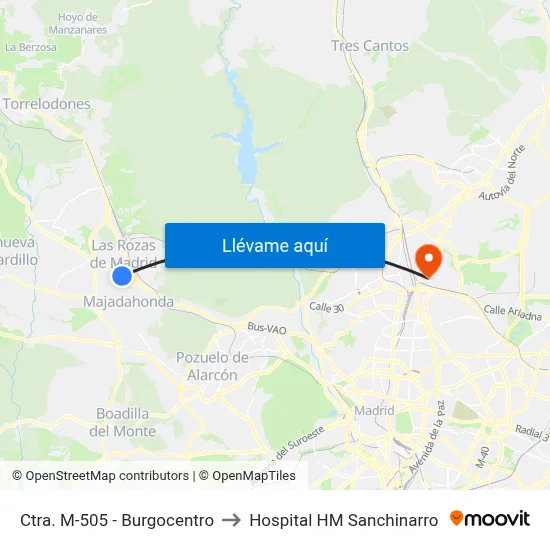 Ctra. M-505 - Burgocentro to Hospital HM Sanchinarro map