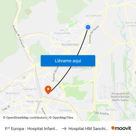 P.º Europa - Hospital Infanta Sofía to Hospital HM Sanchinarro map