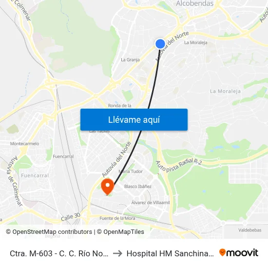 Ctra. M-603 - C. C. Río Norte to Hospital HM Sanchinarro map