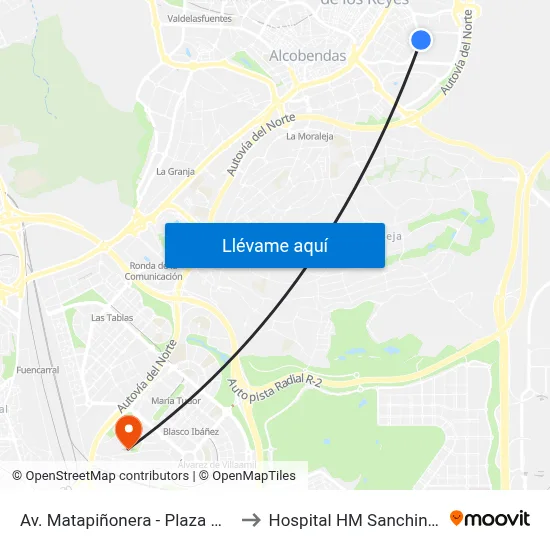 Av. Matapiñonera - Plaza Norte to Hospital HM Sanchinarro map