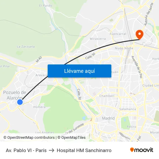Av. Pablo VI - París to Hospital HM Sanchinarro map