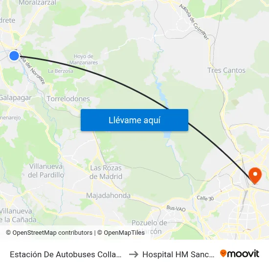 Estación De Autobuses Collado Villalba to Hospital HM Sanchinarro map