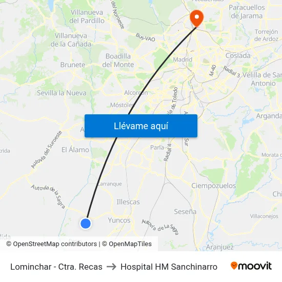 Lominchar - Ctra. Recas to Hospital HM Sanchinarro map