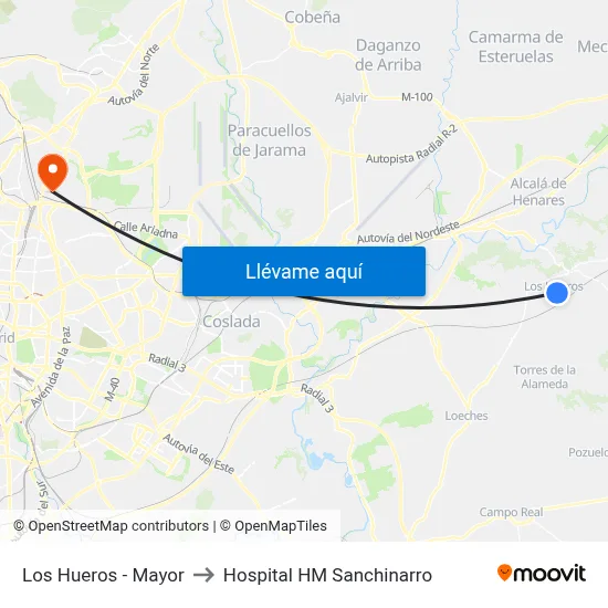 Los Hueros - Mayor to Hospital HM Sanchinarro map