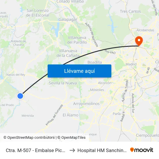 Ctra. M-507 - Embalse Picadas to Hospital HM Sanchinarro map