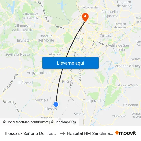 Illescas - Señorío De Illescas to Hospital HM Sanchinarro map