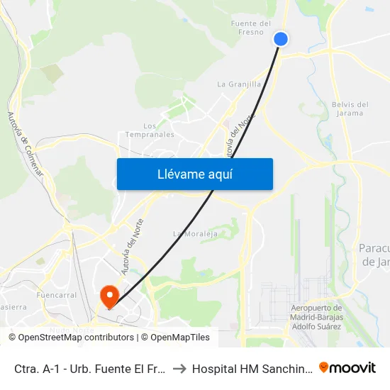 Ctra. A-1 - Urb. Fuente El Fresno to Hospital HM Sanchinarro map