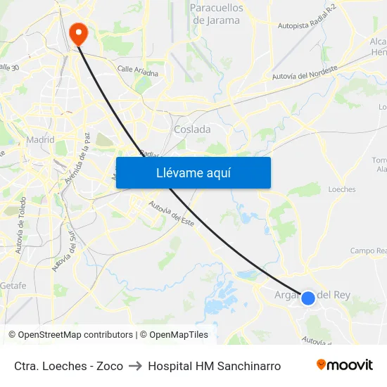 Ctra. Loeches - Zoco to Hospital HM Sanchinarro map