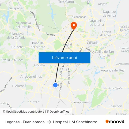 Leganés - Fuenlabrada to Hospital HM Sanchinarro map