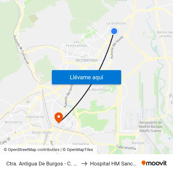 Ctra. Antigua De Burgos - C. C. Alegra to Hospital HM Sanchinarro map