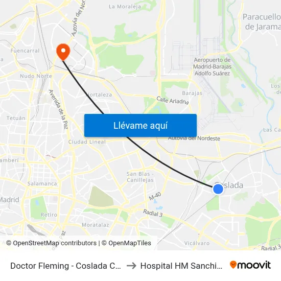 Doctor Fleming - Coslada Central to Hospital HM Sanchinarro map
