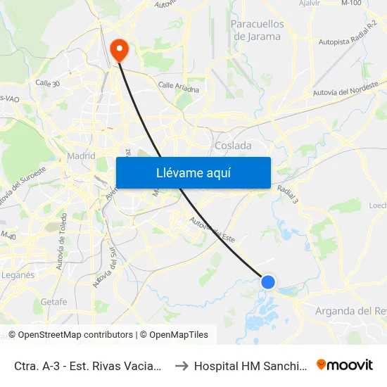 Ctra. A-3 - Est. Rivas Vaciamadrid to Hospital HM Sanchinarro map