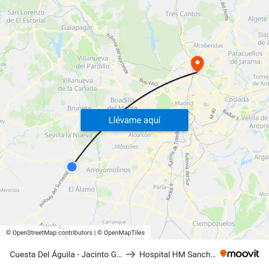 Cuesta Del Águila - Jacinto González to Hospital HM Sanchinarro map