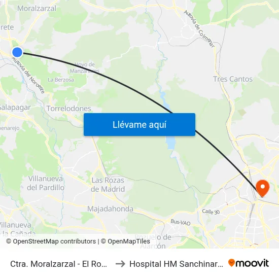 Ctra. Moralzarzal - El Roble to Hospital HM Sanchinarro map