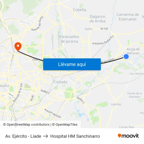 Av. Ejército - Liade to Hospital HM Sanchinarro map